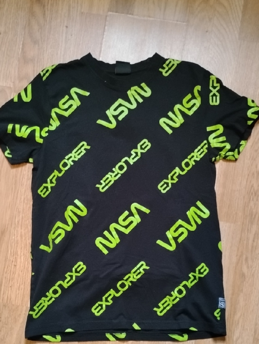 South Pole Black T-Shirt with Neon Green NASA All-Over Print